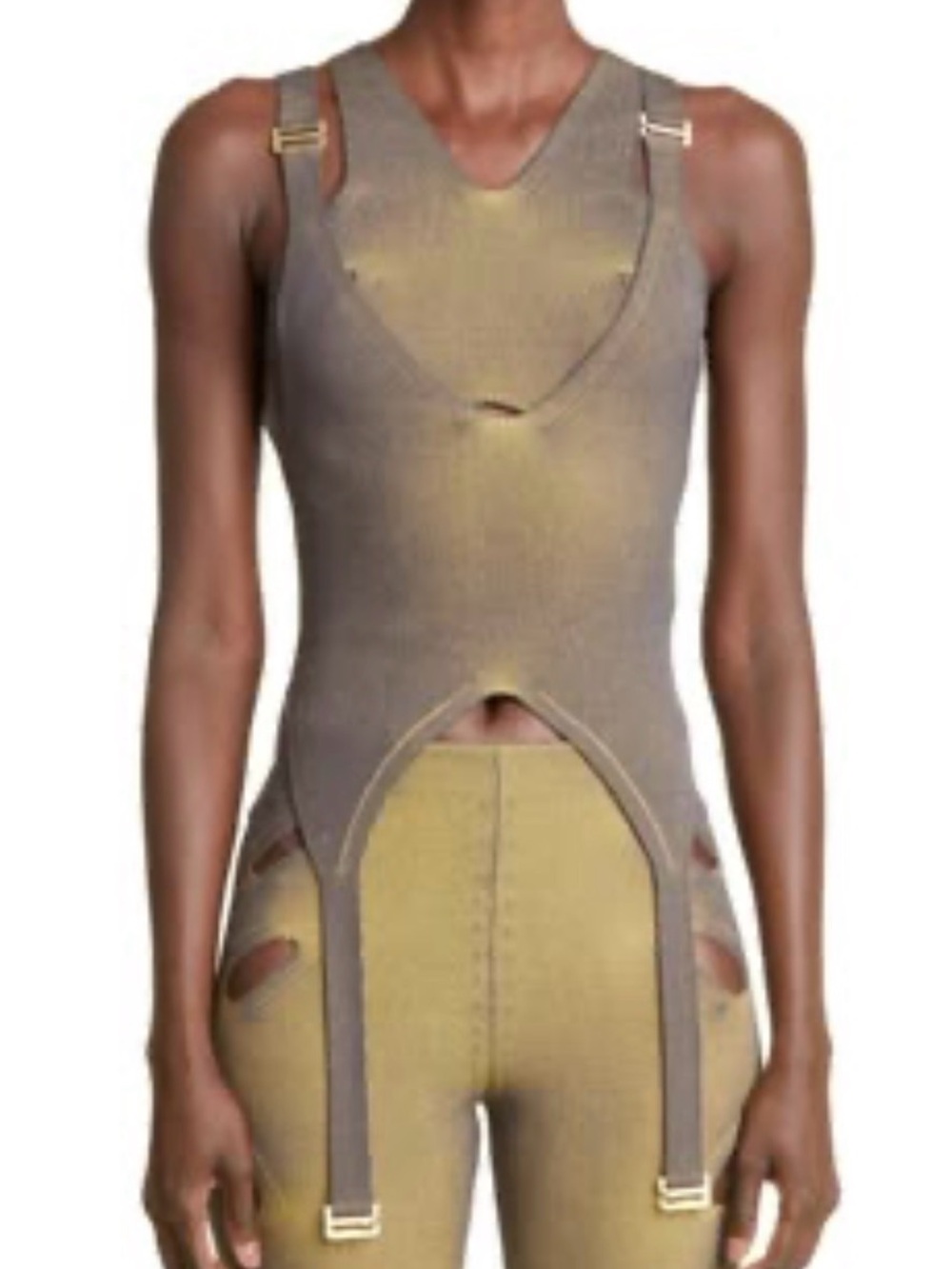 Dion Lee Brown Ribbed Cutout Tank with Garter Straps